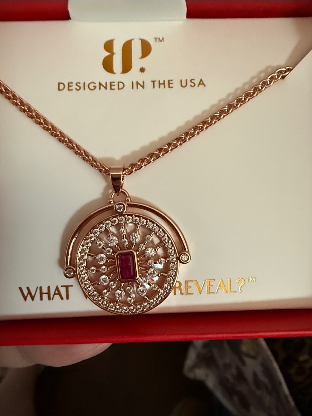 Bp Rose Gold Pendant Necklace with Pink Center Stone
